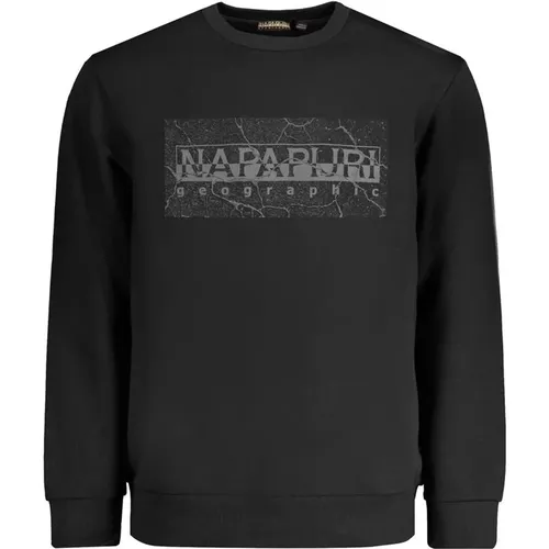 Schwarzer Baumwoll-Sweatshirt, Lockere Passform, Rundhalsausschnitt, Drucklogo , Herren, Größe: M - Napapijri - Modalova