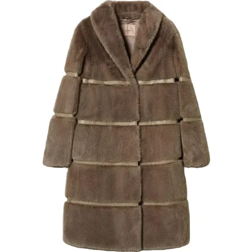 Faux Fur Long Coat Dark Taupe , female, Sizes: S - Twinset - Modalova