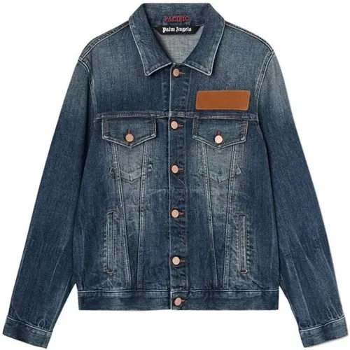 Denim Jacket with Embroidered Palm Detail , male, Sizes: L - Palm Angels - Modalova