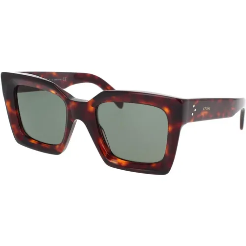 Geometric Sunglasses with Brown Frame and Green Lenses , female, Sizes: 51 MM - Celine - Modalova