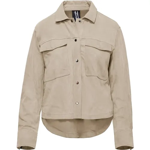 Alis Suede Leather Shirt-Jacket , female, Sizes: M, XS, S, XL - BomBoogie - Modalova