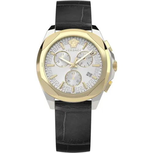 Chrono Lady Leather Watch Black Gold , female, Sizes: ONE SIZE - Versace - Modalova