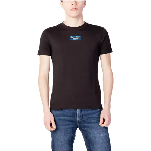 Schwarzes einfarbiges Rundhals-T-Shirt , Herren, Größe: S - Calvin Klein Jeans - Modalova