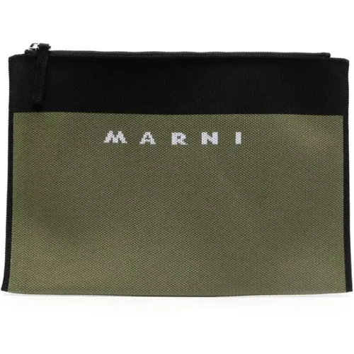 Logo-Embroidered Zip Clutch Bag , female, Sizes: ONE SIZE - Marni - Modalova