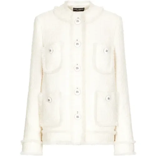 Cream Tweed Jacket , female, Sizes: 2XS, XS, S - Dolce & Gabbana - Modalova