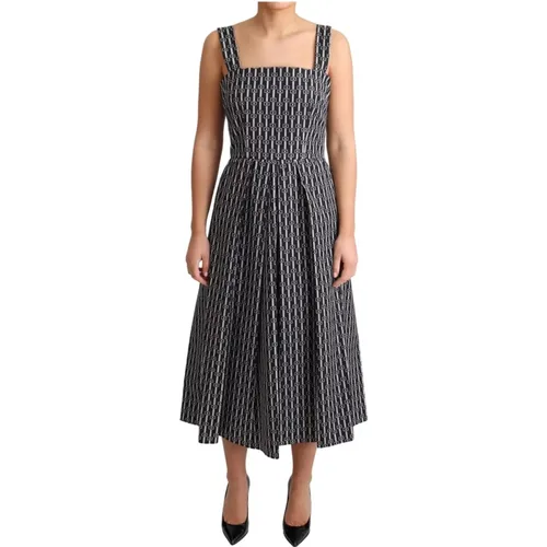 Schwarzes Weißes Geometrisches Muster A-Linien Kleid - Dolce & Gabbana - Modalova