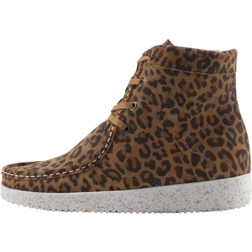 Leopard Print Wildlederstiefel mit Lammfellfutter , Damen, Größe: 38 EU - Nature Footwear - Modalova