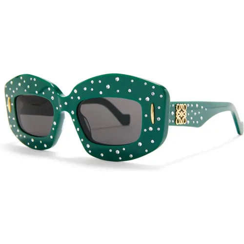 Grüne Cat-Eye Sonnenbrille mit Swarovski-Kristallen , Damen, Größe: 47 MM - Loewe - Modalova