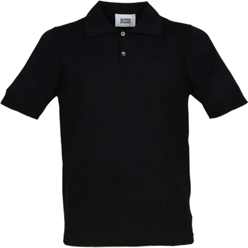 Schwarzes Crepe Baumwoll Polo Shirt , Herren, Größe: M - Alpha Studio - Modalova