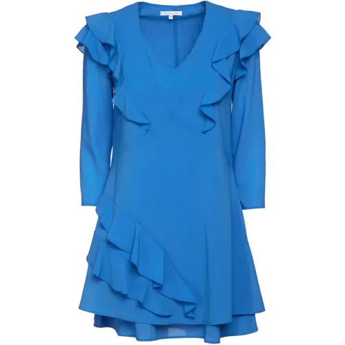 Blaues Rüschen V-Ausschnitt Kleid - PATRIZIA PEPE - Modalova