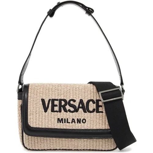 Milano Raffia Embroidered Flap Bag , female, Sizes: ONE SIZE - Versace - Modalova