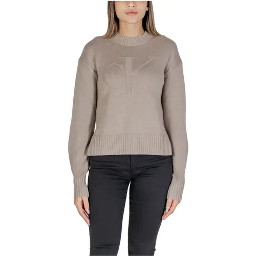 Beiger Langarm-Strick Herbst/Winter , Damen, Größe: XS - Calvin Klein Jeans - Modalova