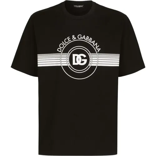 Ikonic Nero Logo Print T-Shirt , Herren, Größe: 2XL - Dolce & Gabbana - Modalova