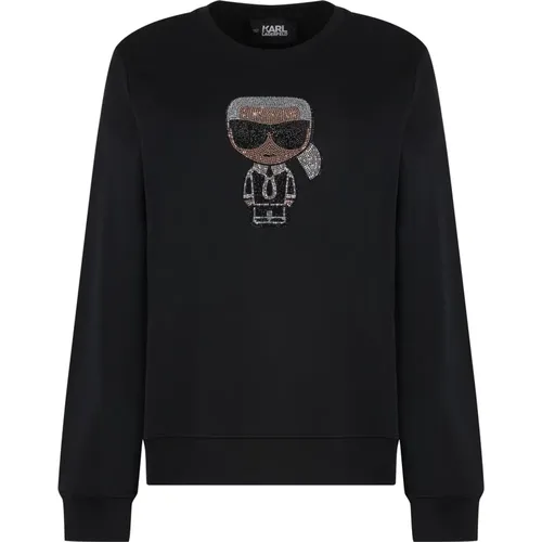 Baumwoll-Sweatshirt mit Strasslogo - Karl Lagerfeld - Modalova