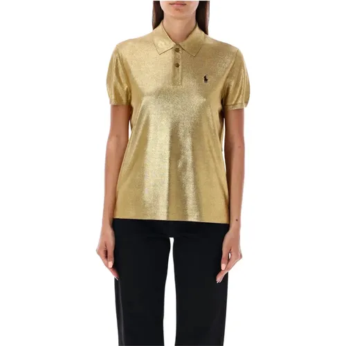 Gold Laminated Polo Shirt , female, Sizes: M - Ralph Lauren - Modalova