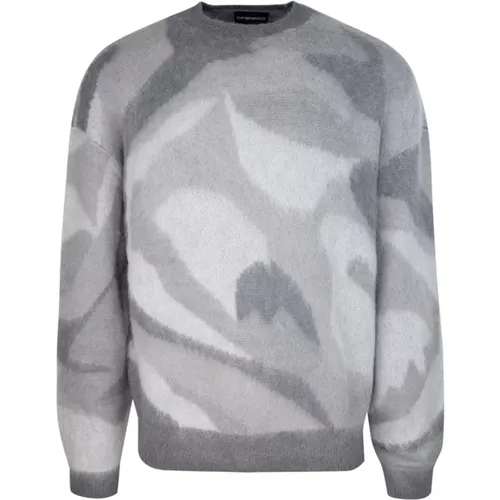 Camouflage Pullover Grau , Herren, Größe: L - Emporio Armani - Modalova