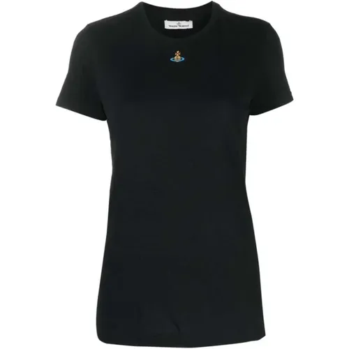 Navy Jersey T-Shirt mit Signatur-Logo-Stickerei , Damen, Größe: XS - Vivienne Westwood - Modalova