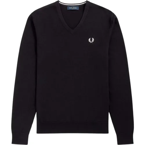 Merinowolle V-Ausschnitt Pullover , Herren, Größe: 2XL - Fred Perry - Modalova