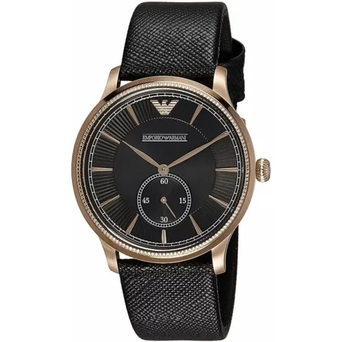 Gold Leder Quarz Herrenuhr - Emporio Armani - Modalova