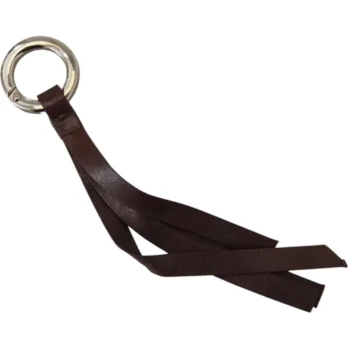 Stylischer Schlüsselanhänger aus Messing und Leder mit graviertem Logo - Costume National - Modalova