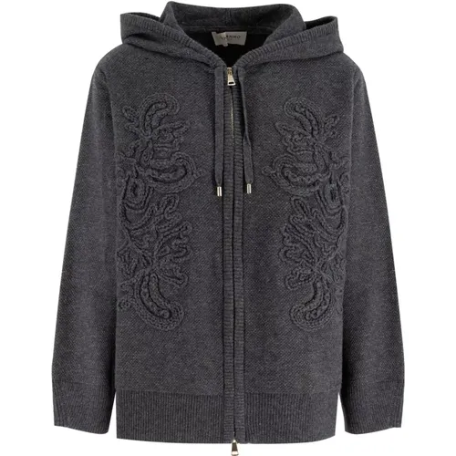 Blumenbestickter Reißverschluss-Hoodie-Sweatshirt , Damen, Größe: M - Ermanno Scervino - Modalova