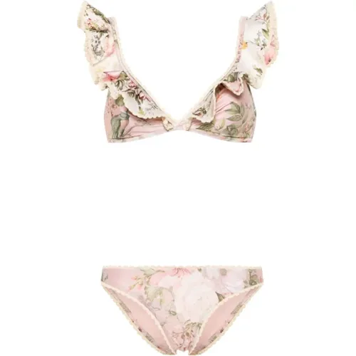 Floral Print Crochet Trim Bikini Set , female, Sizes: M - Zimmermann - Modalova