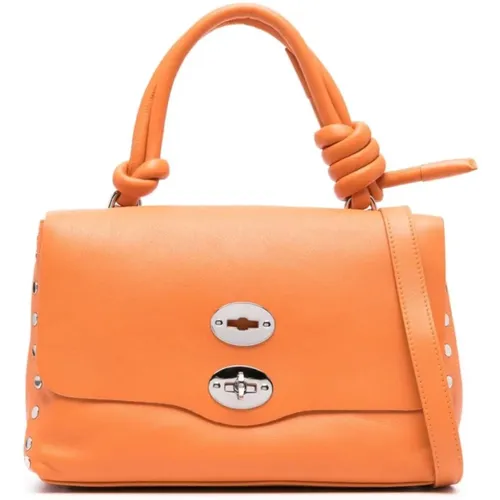 Carrot Leather Bag with Silver-tone Studs , female, Sizes: ONE SIZE - Zanellato - Modalova
