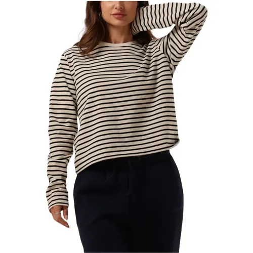 Beiger Gestreifter Langarm Pullover , Damen, Größe: XS - Penn&Ink N.Y - Modalova