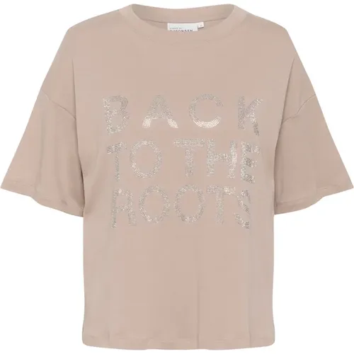 Simply Taupe Tee Top mit Similisten , Damen, Größe: 2XS - Karen by Simonsen - Modalova