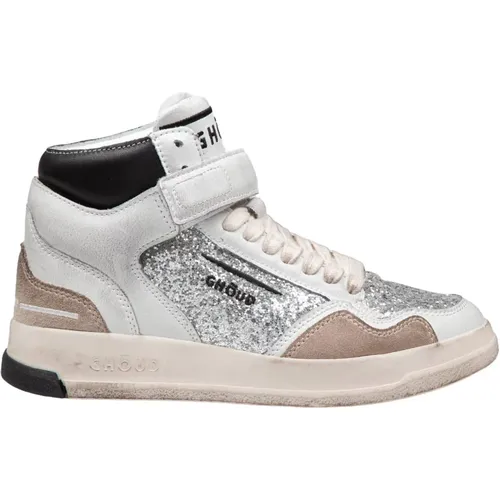 Glitzer Leder Sneakers Grau/Schwarz , Damen, Größe: 37 EU - Ghoud - Modalova