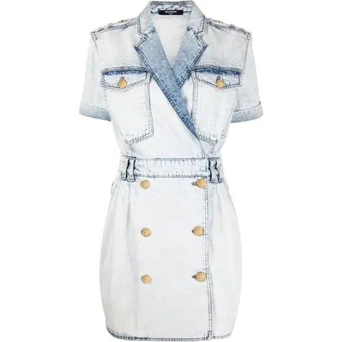 Denim Belted Short Dress , female, Sizes: 2XS - Balmain - Modalova