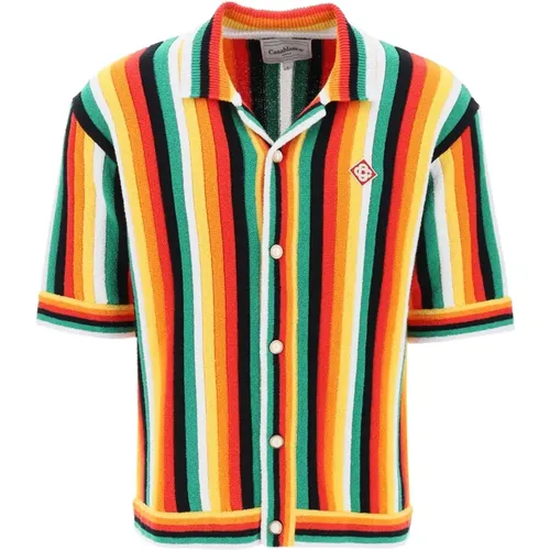 Striped Knit Bowling Shirt with Cuban Collar , male, Sizes: L - Casablanca - Modalova