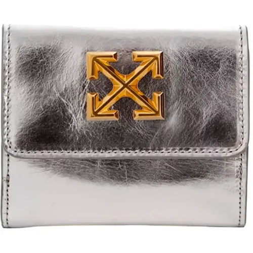 Silver Leather Wallet with Gold Logo , female, Sizes: ONE SIZE - Off White - Modalova