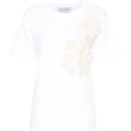 Blumen besticktes T-Shirt in Weiß - Ermanno Scervino - Modalova