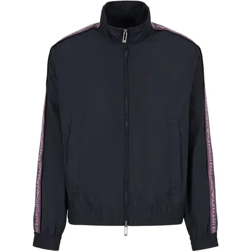 Blauer Blouson mit Lila Bändern , Herren, Größe: L - Emporio Armani - Modalova