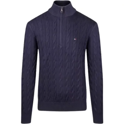 Klassischer Baumwollkabel Reißverschluss Pullover , Herren, Größe: M - Tommy Hilfiger - Modalova