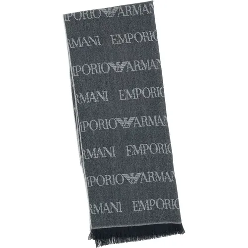 Grauer Wollmischung Logo Stola - Emporio Armani - Modalova