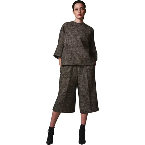 Elastischer Bund Midi Rock Tweed , Damen, Größe: XS - Douuod Woman - Modalova