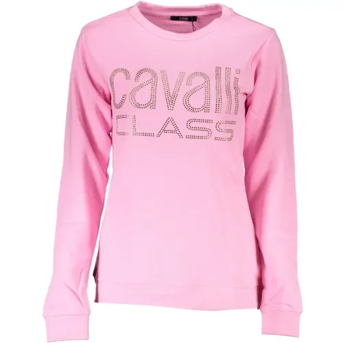 Rosa Sweatshirt mit Strass-Logo , Damen, Größe: S - Cavalli Class - Modalova