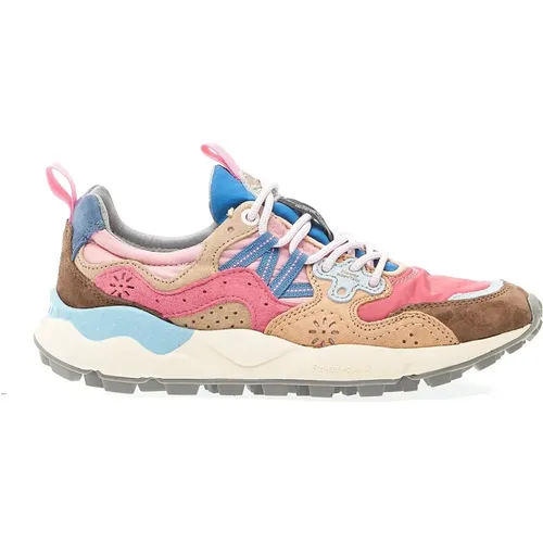 Fuchsia Fabric, Brown Suede, and Sand Suede Sneakers , female, Sizes: 4 UK - Flower Mountain - Modalova