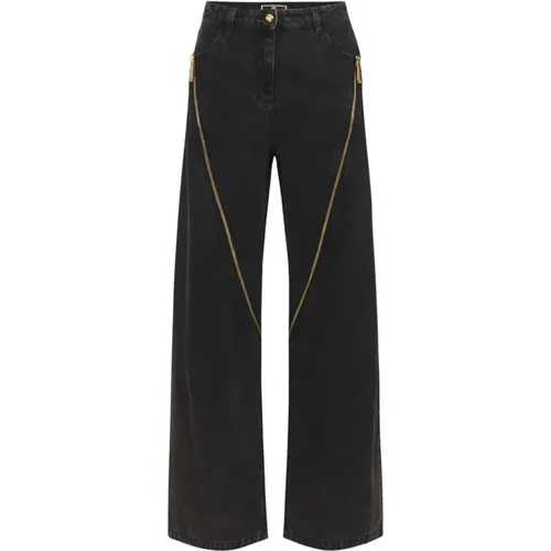 Schwarze Wide Leg Reißverschluss Jeans , Damen, Größe: W25 - Elisabetta Franchi - Modalova