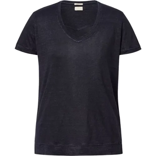 Leinen Deep V-Neck T-Shirt , Damen, Größe: L - Massimo Alba - Modalova