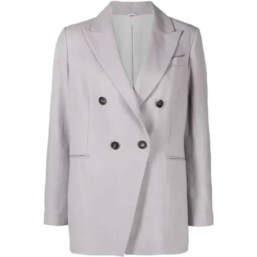 Light Grey Linen-Silk Blend Double-Breasted Blazer , female, Sizes: M - BRUNELLO CUCINELLI - Modalova