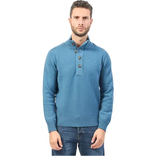 Blauer Cashmere Polo Pullover , Herren, Größe: L - Gran Sasso - Modalova