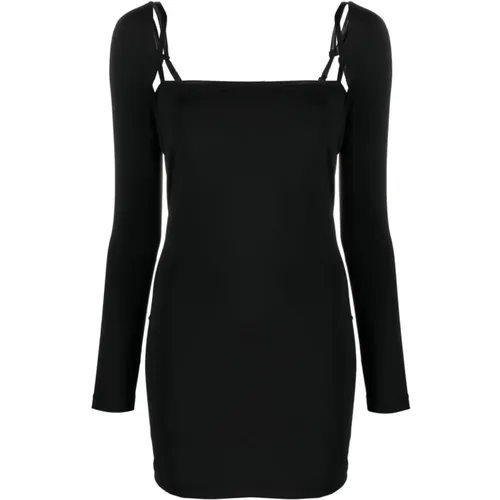 Schwarzes Kleid mit Eckigem Ausschnitt und Langen Ärmeln - alexander wang - Modalova
