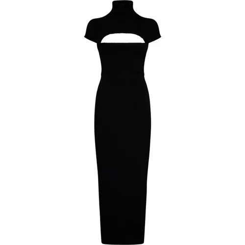 Schwarzes Rippstrick Turtleneck Midi Kleid - The Attico - Modalova