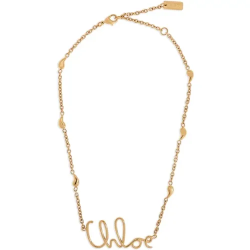 Chain necklace with gold finish and logo , female, Sizes: ONE SIZE - Chloé - Modalova