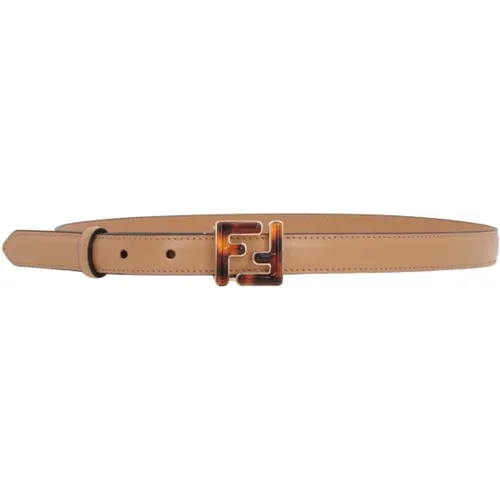 Chic Beige Leather Belt with FF Buckle , female, Sizes: 85 CM, 80 CM - Fendi - Modalova