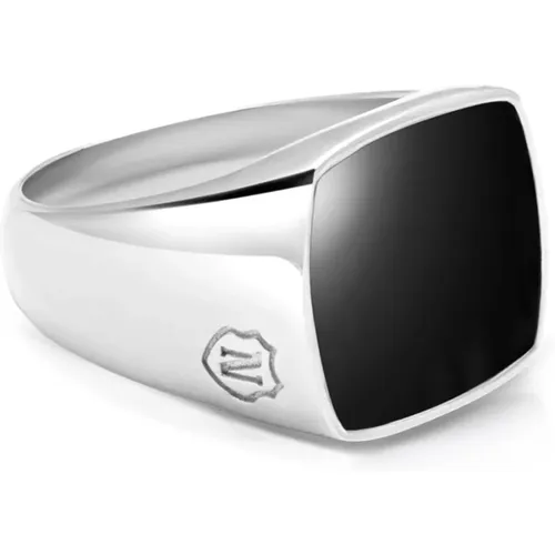 Men's Silver Signet Ring with Onyx , Herren, Größe: 64 MM - Nialaya - Modalova