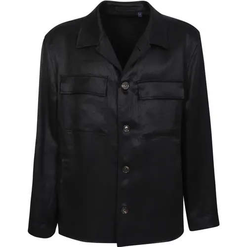 Linen shirt jacket by ersatile and combinable garment for trendy outfits , male, Sizes: S - Lardini - Modalova